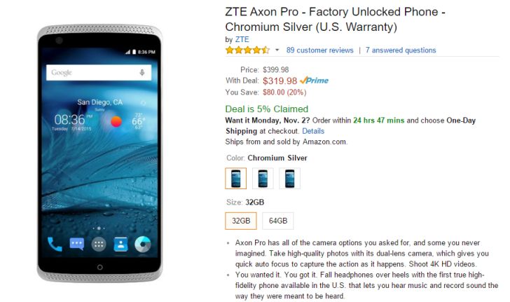 Fotografía - [Alerta Trato] ZTE Axon Pro A la venta a través de Amazon Rayo contrato para $ 319.98 ($ 80 Off) Hasta 13:00 del Pacífico